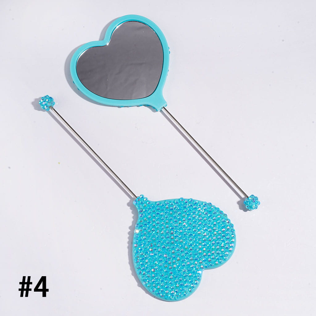 DIY Beadable Heart Shape Mirror with Sparkling AB Rhinestones, Hand-Held Make Up Mirror, 162MM Long, Multi-Color