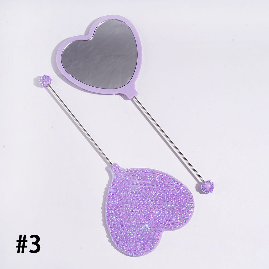 DIY Beadable Heart Shape Mirror with Sparkling AB Rhinestones, Hand-Held Make Up Mirror, 162MM Long, Multi-Color