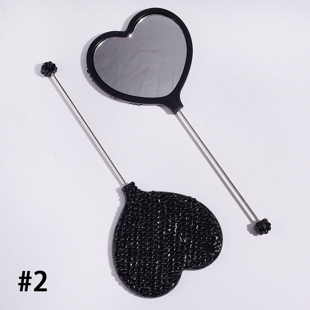 DIY Beadable Heart Shape Mirror with Sparkling AB Rhinestones, Hand-Held Make Up Mirror, 162MM Long, Multi-Color