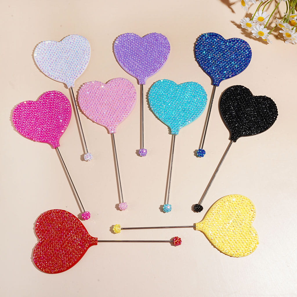 DIY Beadable Heart Shape Mirror with Sparkling AB Rhinestones, Hand-Held Make Up Mirror, 162MM Long, Multi-Color