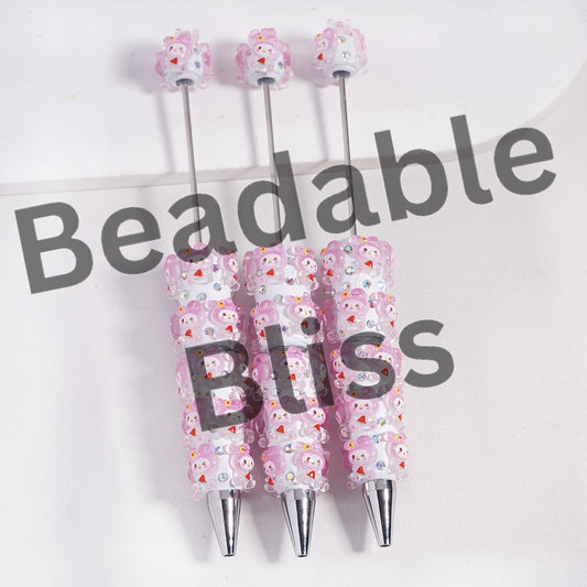 Beadable Clay Pens with Adorable Character Eating Watermelon and AB Rhinestones