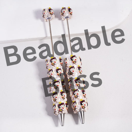 Beadable Clay Pens with Old Girl Character and White Pearls