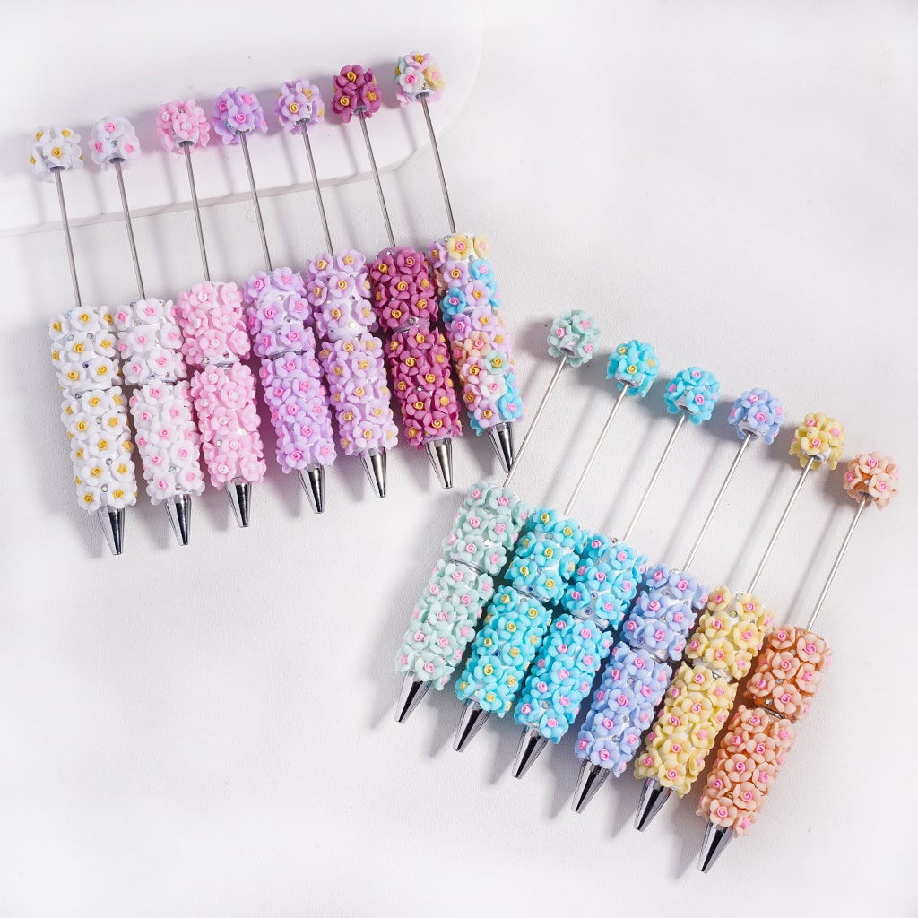 Beadable Clay Pen Flowers and AB Rhinestones, Multi-Color, Random Mix