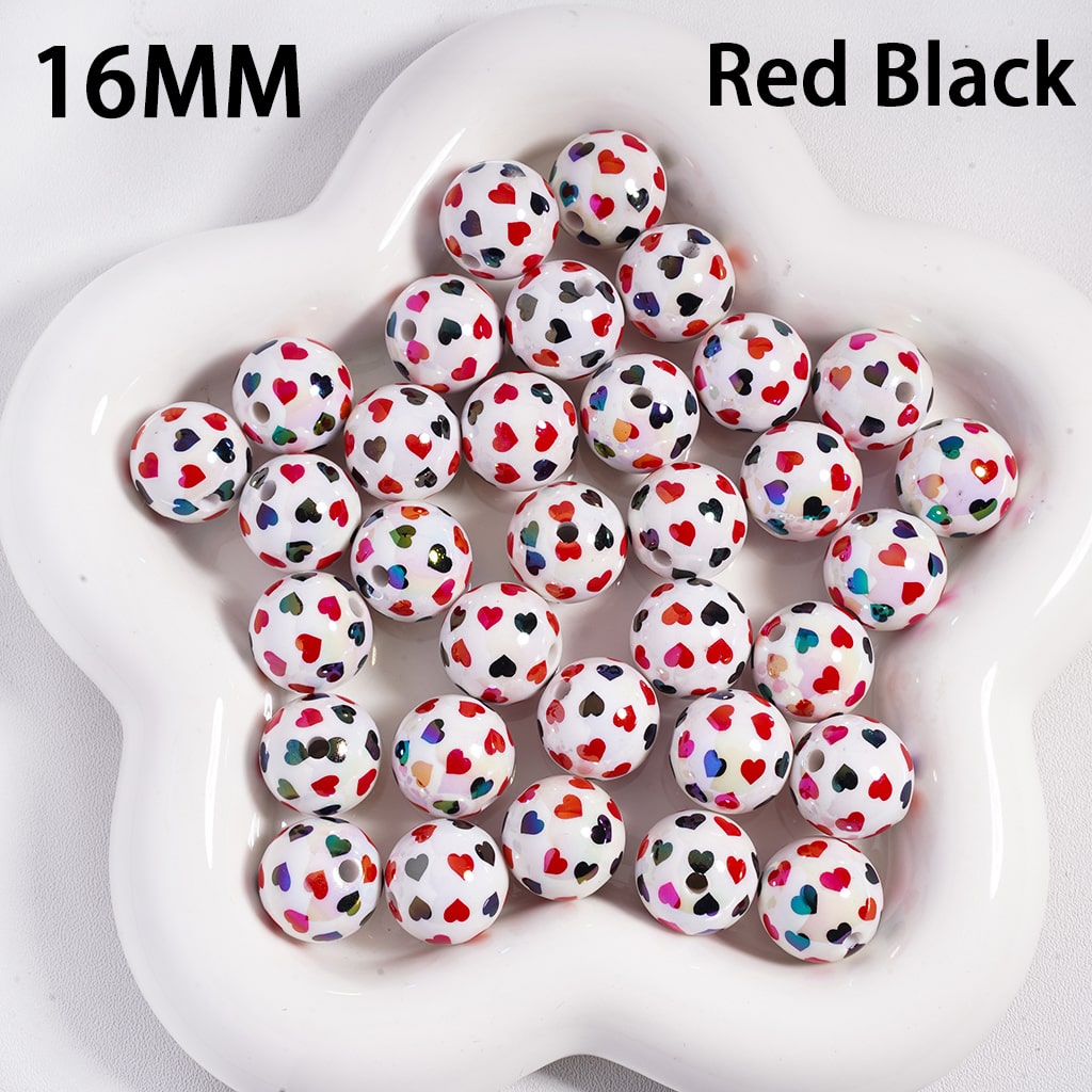 Acrylic Beads UV Coating with Small Hearts in Double Colors, Valentine's Day Love Theme, 16MM