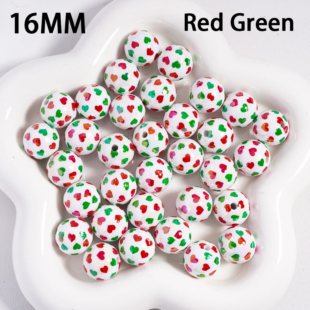 Acrylic Beads UV Coating with Small Hearts in Double Colors, Valentine's Day Love Theme, 16MM