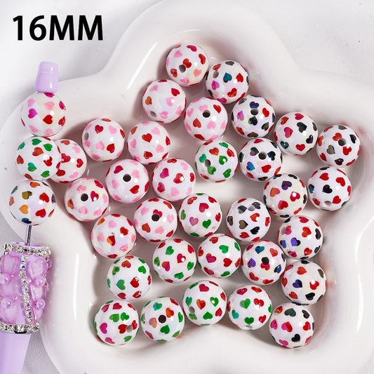 Acrylic Beads UV Coating with Small Hearts in Double Colors, Valentine's Day Love Theme, 16MM