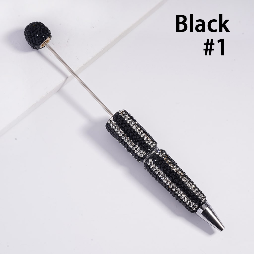 Beadable Clay Pens with Vertical-Stripe Double Color Rhinestones Covered the Entire Pen