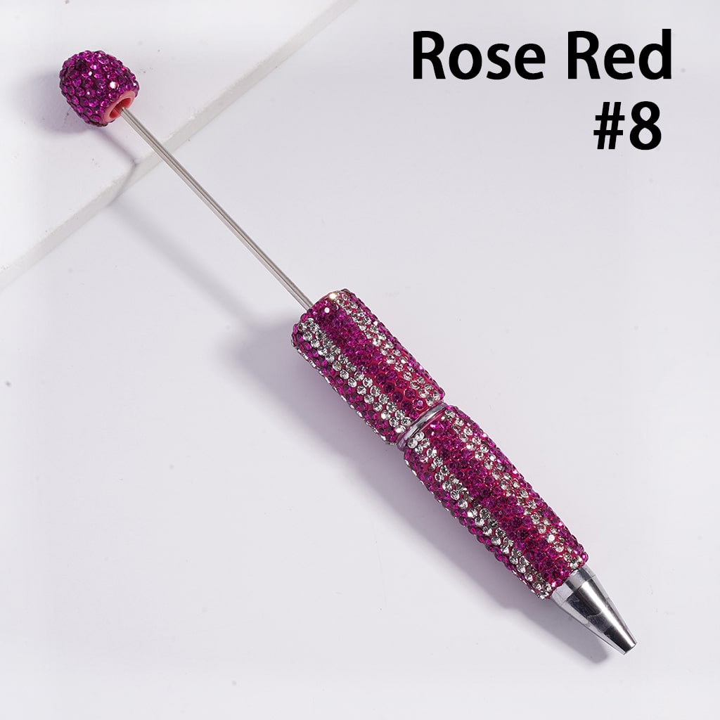 Beadable Clay Pens with Vertical-Stripe Double Color Rhinestones Covered the Entire Pen