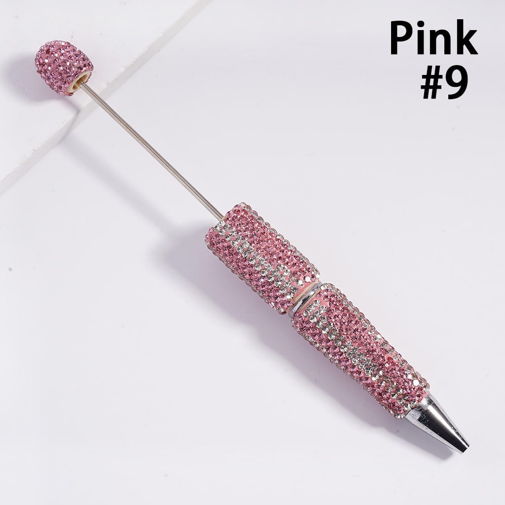 Beadable Clay Pens with Vertical-Stripe Double Color Rhinestones Covered the Entire Pen