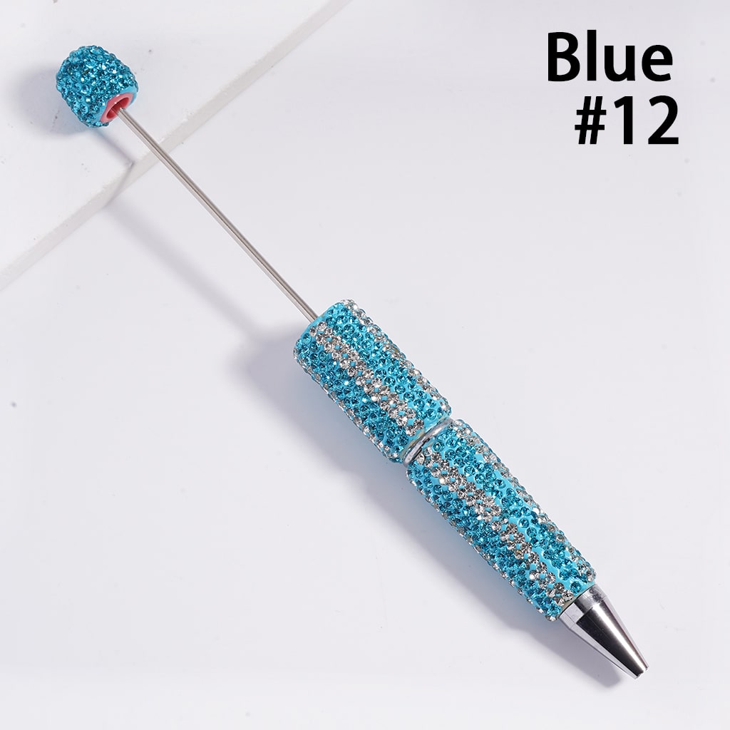 Beadable Clay Pens with Vertical-Stripe Double Color Rhinestones Covered the Entire Pen