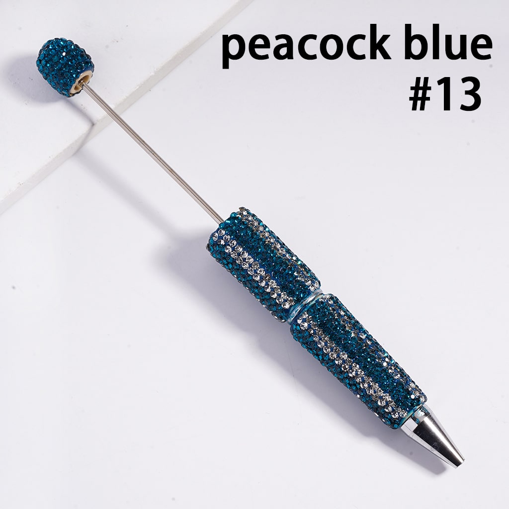 Beadable Clay Pens with Vertical-Stripe Double Color Rhinestones Covered the Entire Pen