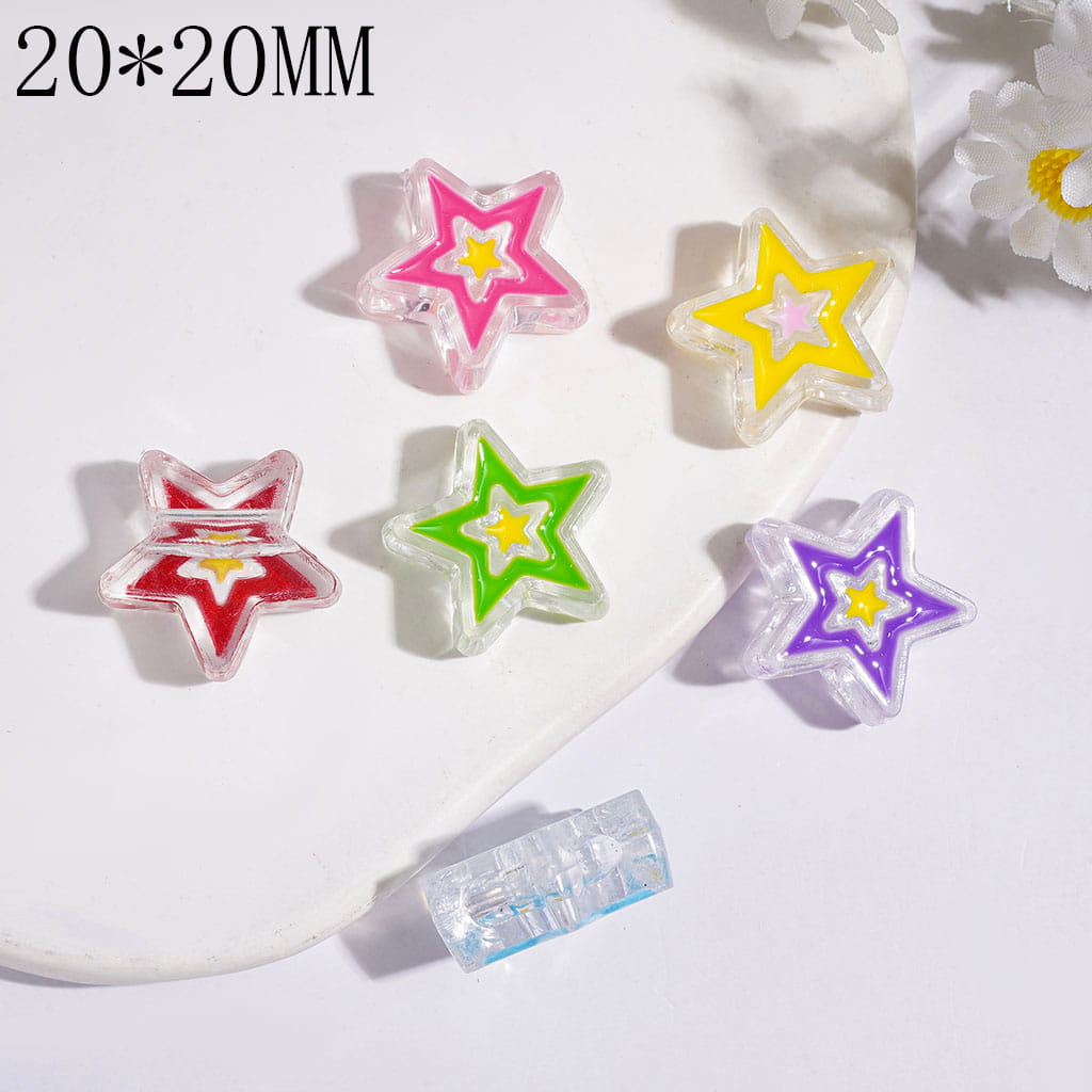 Two Tone Five-Pointed Star Single-Side Acrylic Beads, 20*20MM, Various Colors, Random Mix