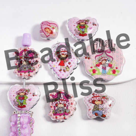 Acrylic Beads Berry Girl in Various Prints and Shapes, Random Mix
