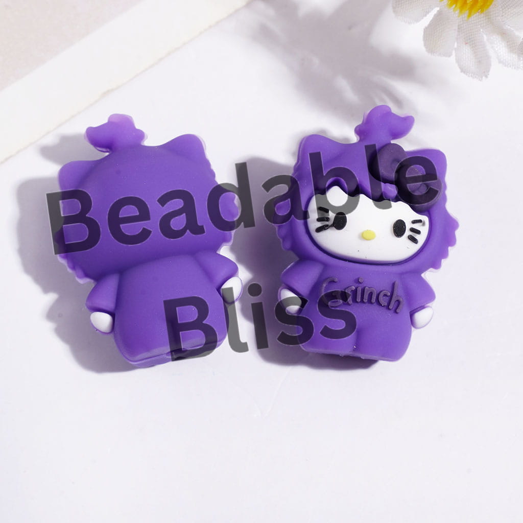3D Silicone Focal Beads Cute Cat Characters with Bowtie, 20*28MM Multi-Color