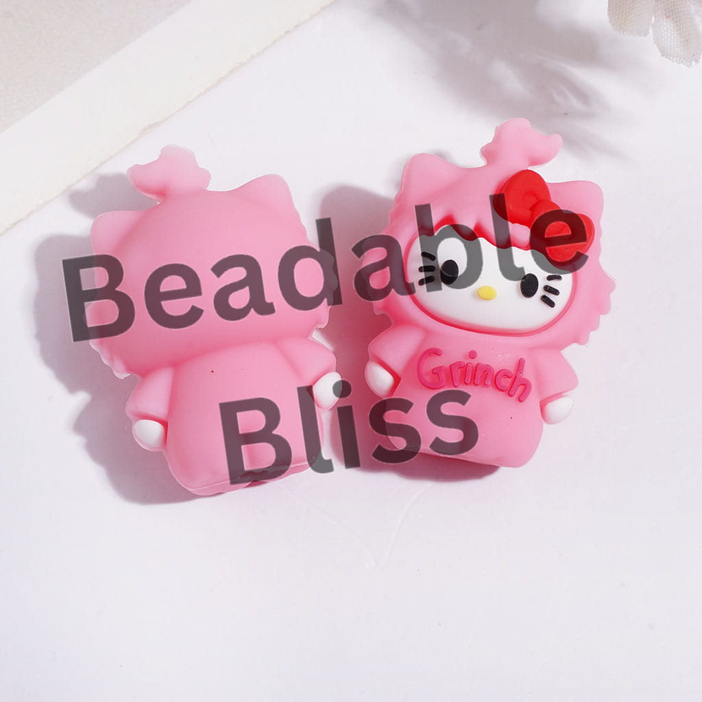 3D Silicone Focal Beads Cute Cat Characters with Bowtie, 20*28MM Multi-Color
