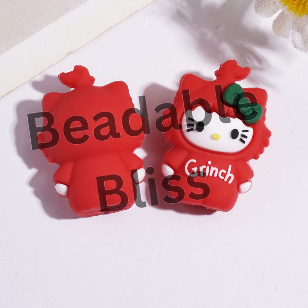 3D Silicone Focal Beads Cute Cat Characters with Bowtie, 20*28MM Multi-Color