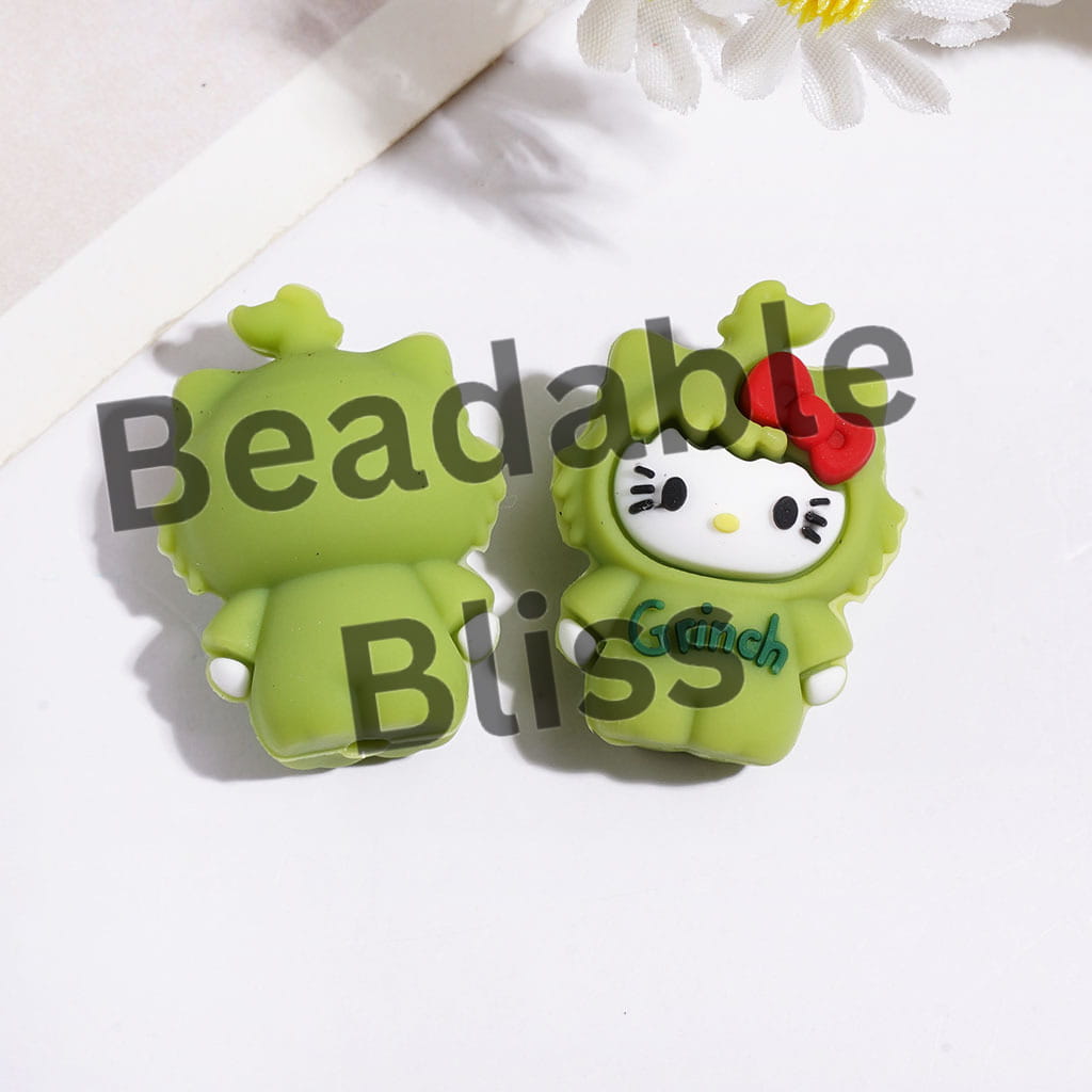 3D Silicone Focal Beads Cute Cat Characters with Bowtie, 20*28MM Multi-Color