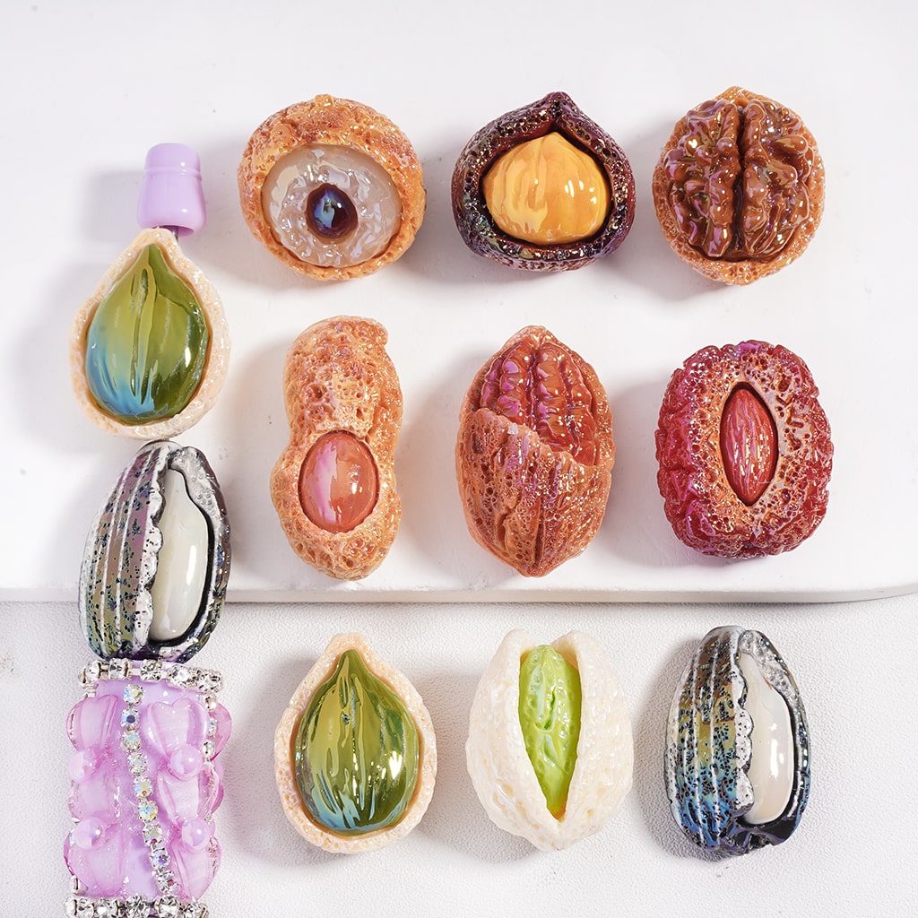 Acrylic Beads UV Coating Nuts Shape Series, Pistachio Walnut Hazelnut Pumpkin Seed Random Mix