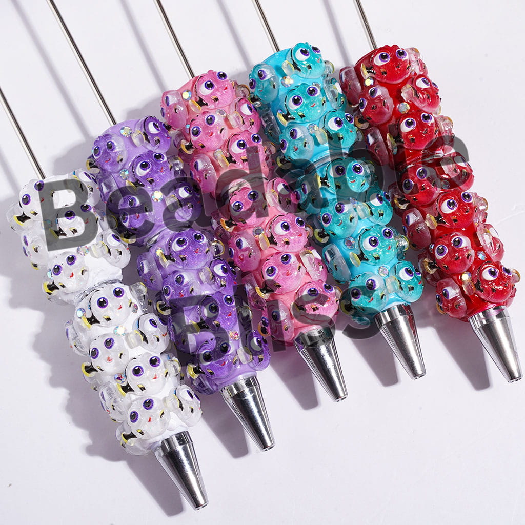Beadable Clay Pens with Ugly Fish Character and AB Rhinestones, Multi-Color, Random Mix