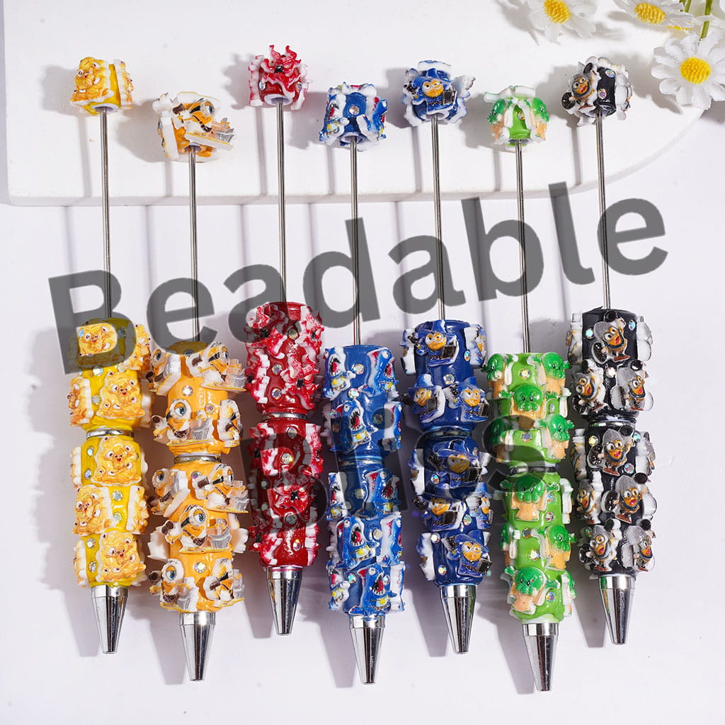 Yellow Banana Character and Fierce Shark Octopus Monster Beadable Clay Pens, Assorted Cartoon Style