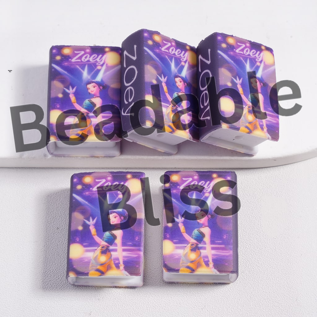 Silicone Focal Beads 3D Mini Book with Lovely Girl Holding Darts Under the Spotlight