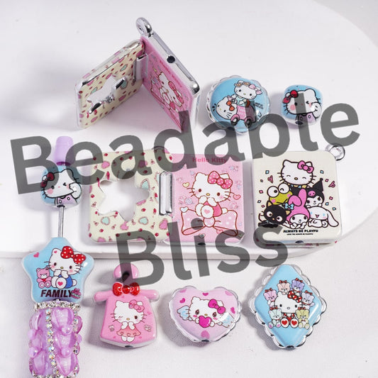 Acrylic Beads Pendant Cute Cat Character in Various Shapes Blue-Purple Theme, Random Mix