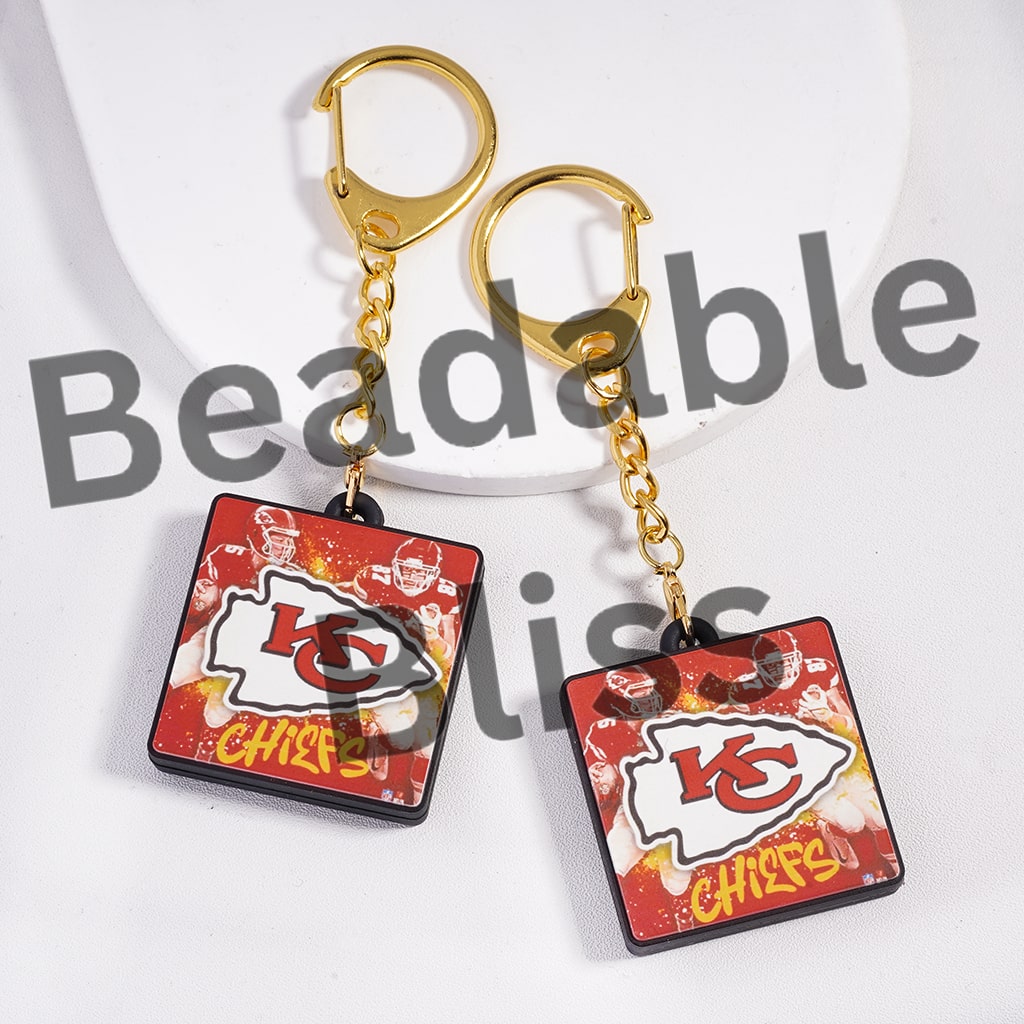 Metal Keychain with Lobster Clasp with Silicone Charm Pendant American Football Kansas Gold Color