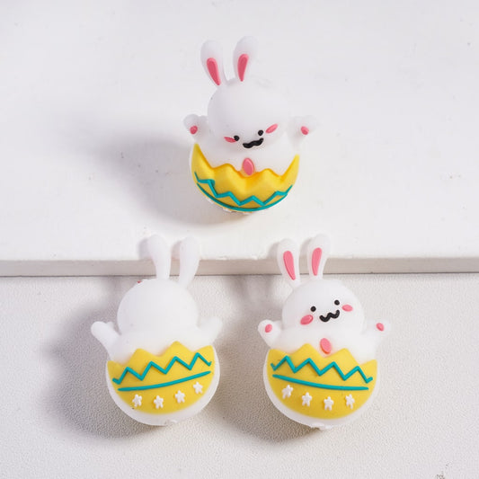 Silicone Focal Beads 3D Hatched Lovely Rabbit Easter Theme White Bunny