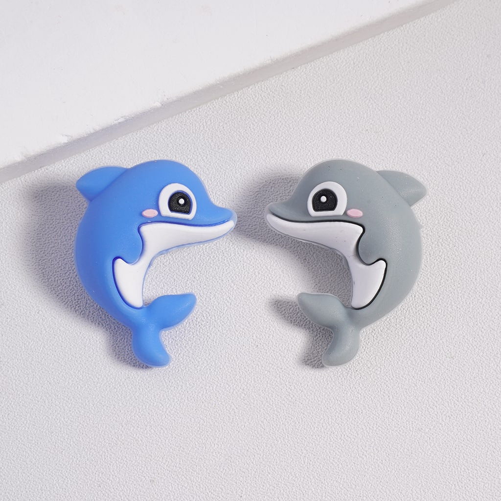 Silicone Focal Beads 3D Cute Dolphins in Blue and Gray Colors