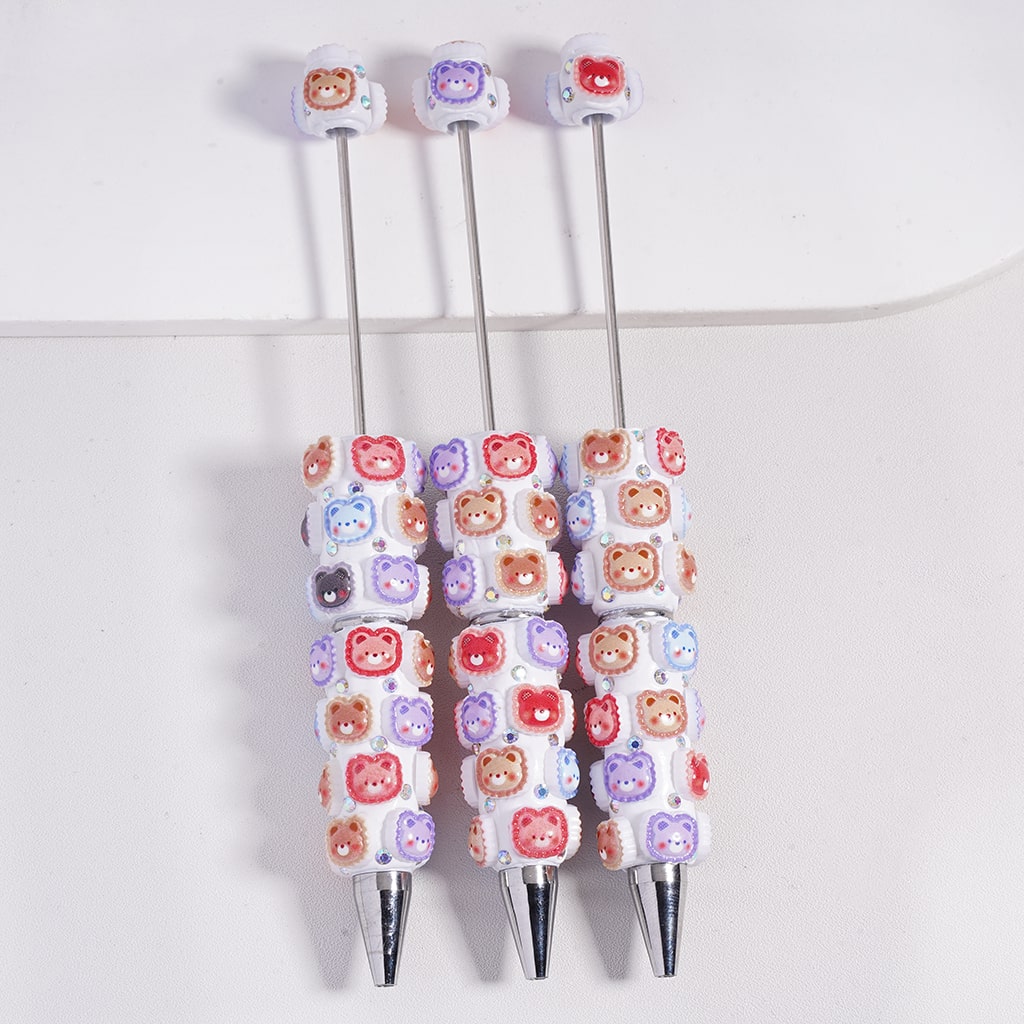 Beadable Clay Pens Lovely Bears Head in Assorted Colors and AB Rhinestones