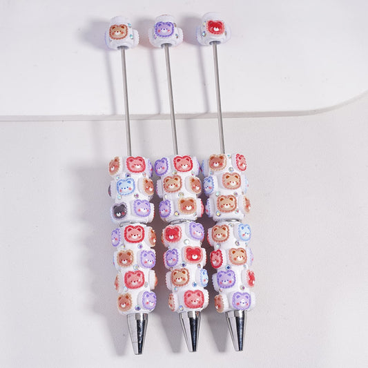 Beadable Clay Pens Lovely Bears Head in Assorted Colors and AB Rhinestones