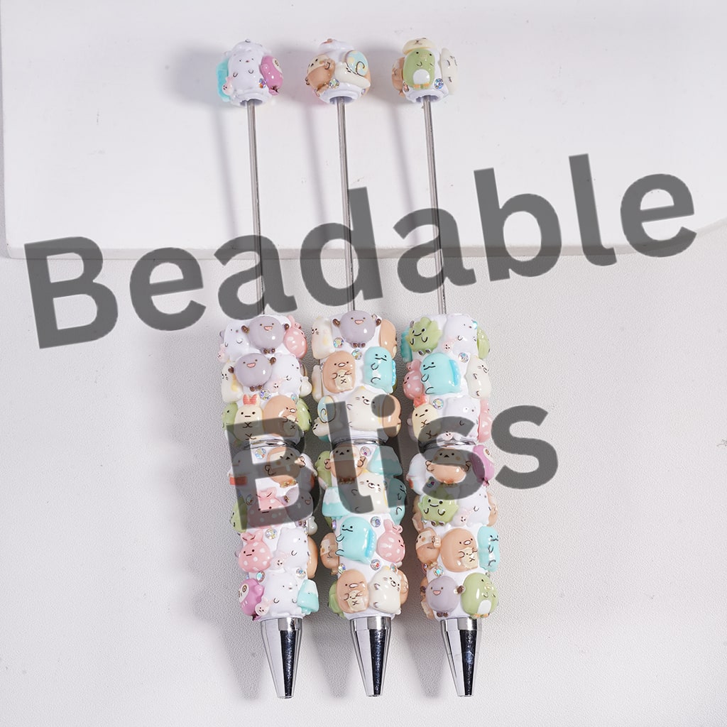 Beadable Clay Pens Adorable Japanese Characters and AB Rhinestones