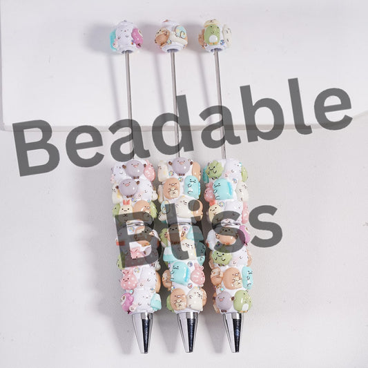 Beadable Clay Pens Adorable Japanese Characters and AB Rhinestones