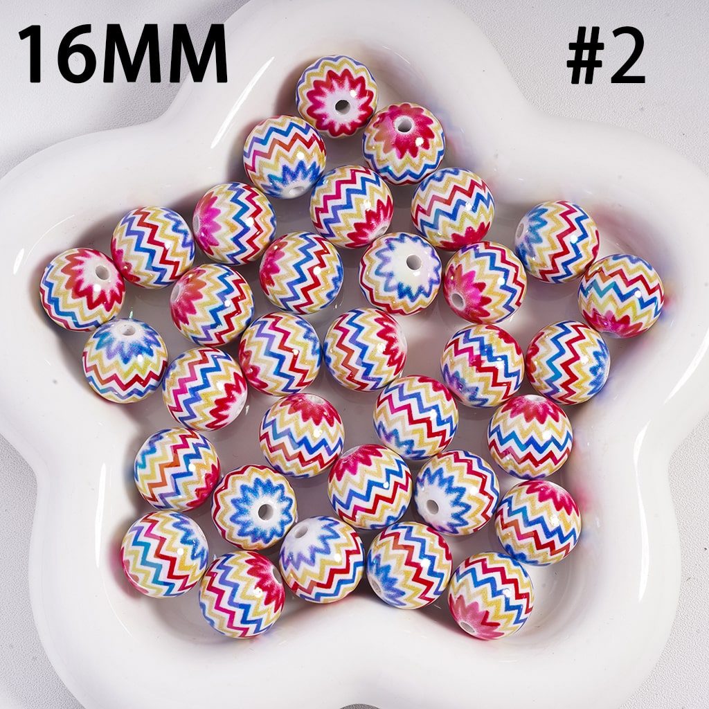 Acrylic Beads with Wave Stripes Prints Easter Theme, 16MM, Multi-Color