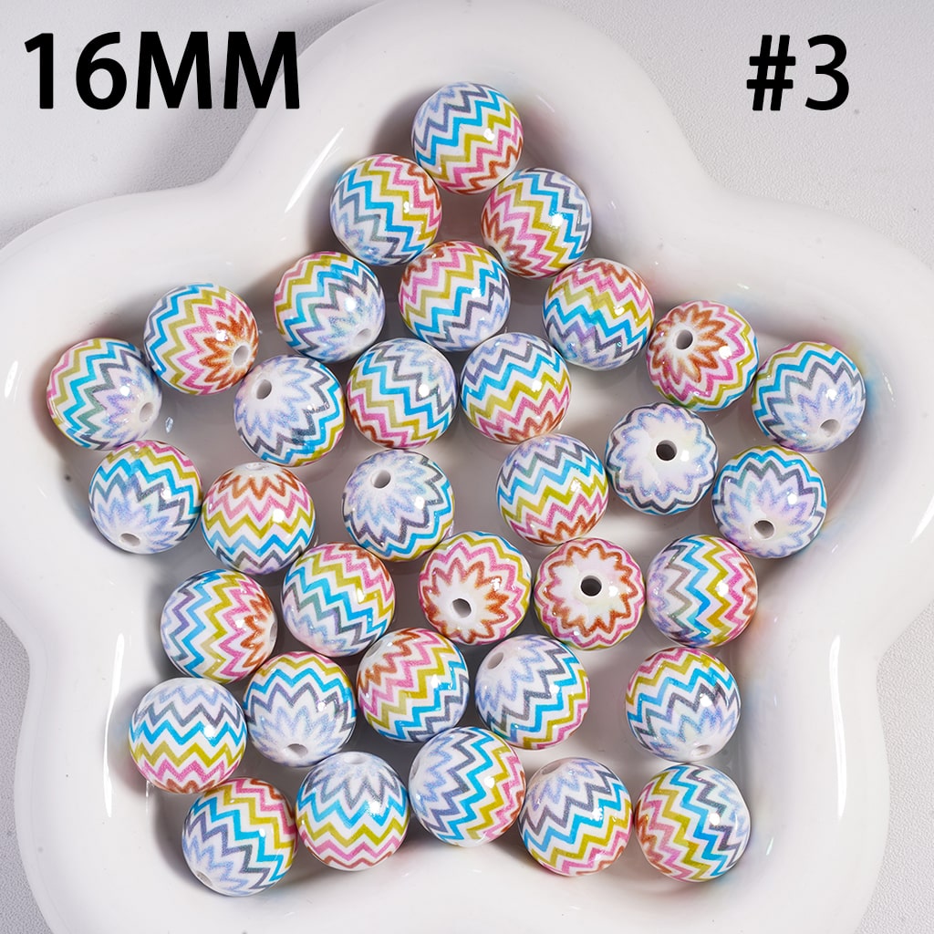 Acrylic Beads with Wave Stripes Prints Easter Theme, 16MM, Multi-Color