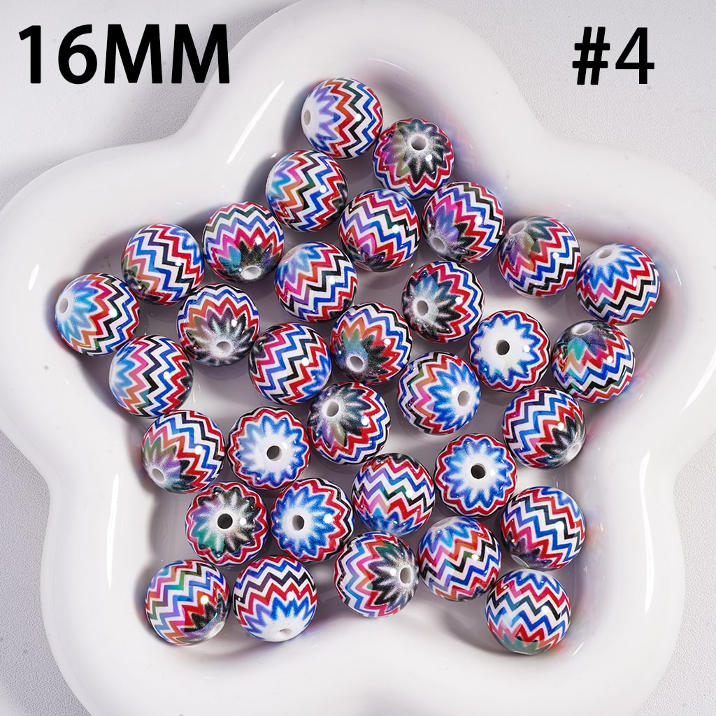 Acrylic Beads with Wave Stripes Prints Easter Theme, 16MM, Multi-Color