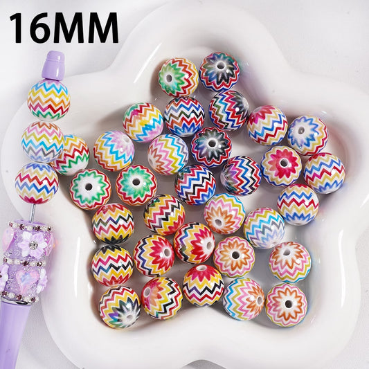 Acrylic Beads with Wave Stripes Prints Easter Theme, 16MM, Multi-Color