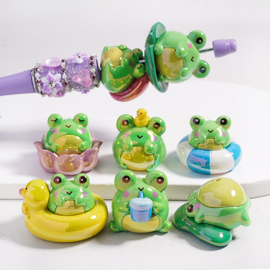 Acrylic Beads UV Coating Cute Green Frog Series, Random Mix
