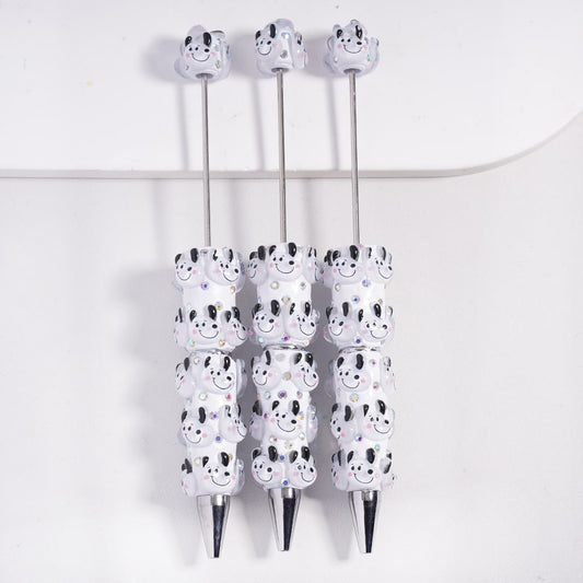 Beadable Clay Pens Lovely and Smiling Dog Head with Black Ears and AB Rhinestones