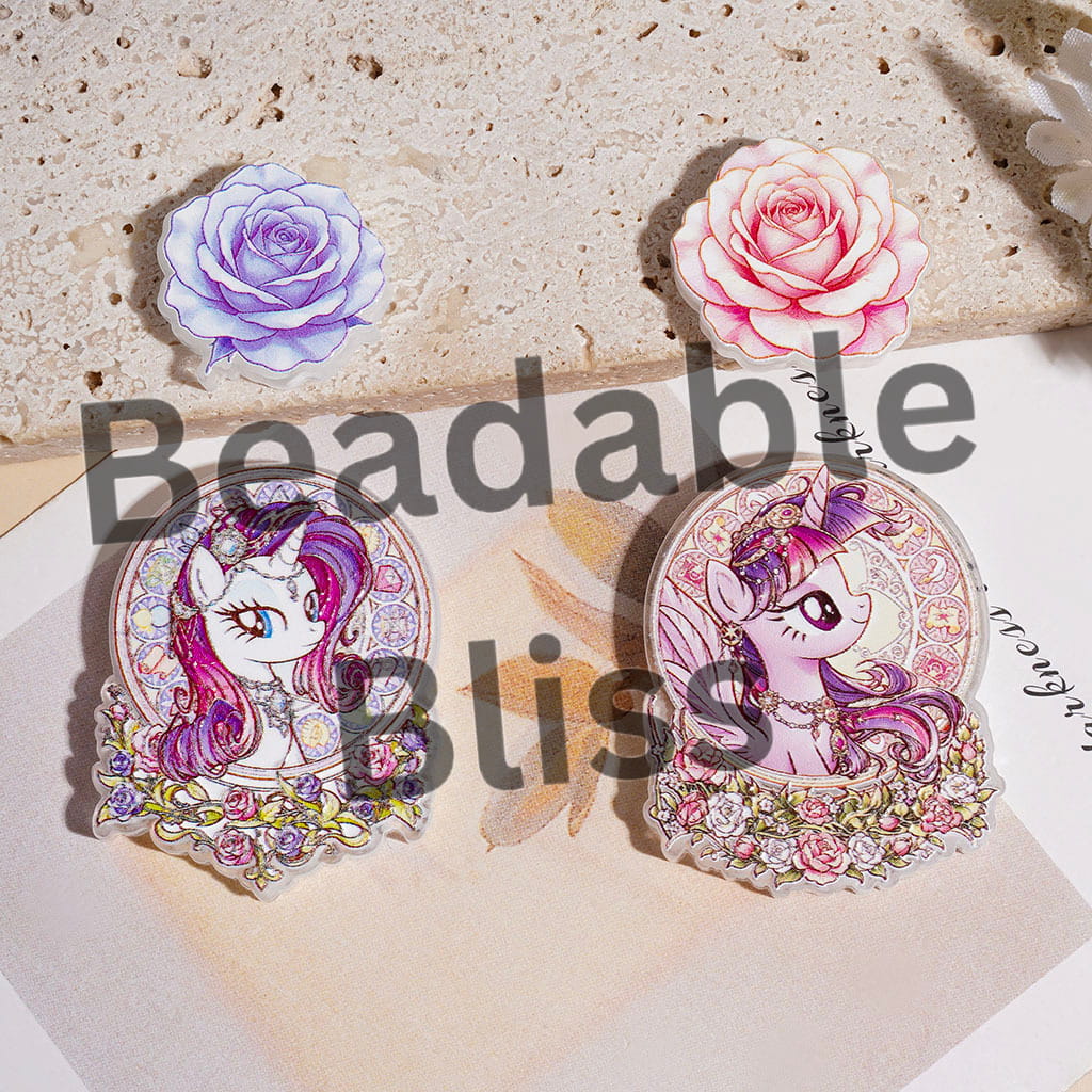 Acrylic Beads Unicorn Little Horse Character and Mini Flower, Random Mix (Please Read the Description)