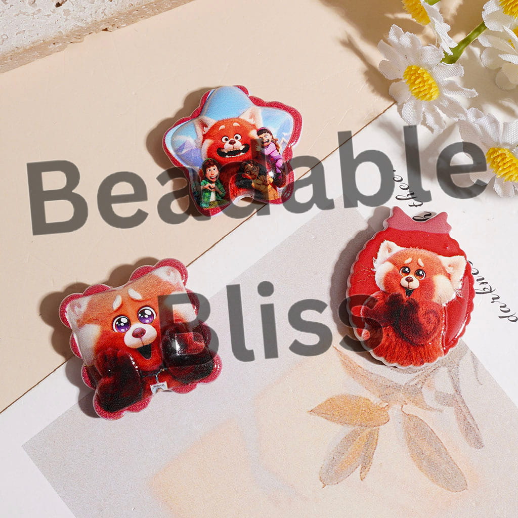 Red Raccoon Family Series Acrylic Beads and Pendants, Random Mix