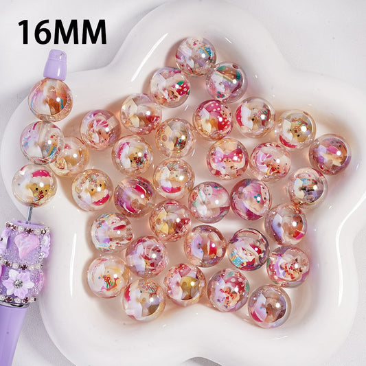 UV Coating Acrylic Beads w Christmas Series Embedded Inside Bead, 16MM, Translucent Color, Random Mix