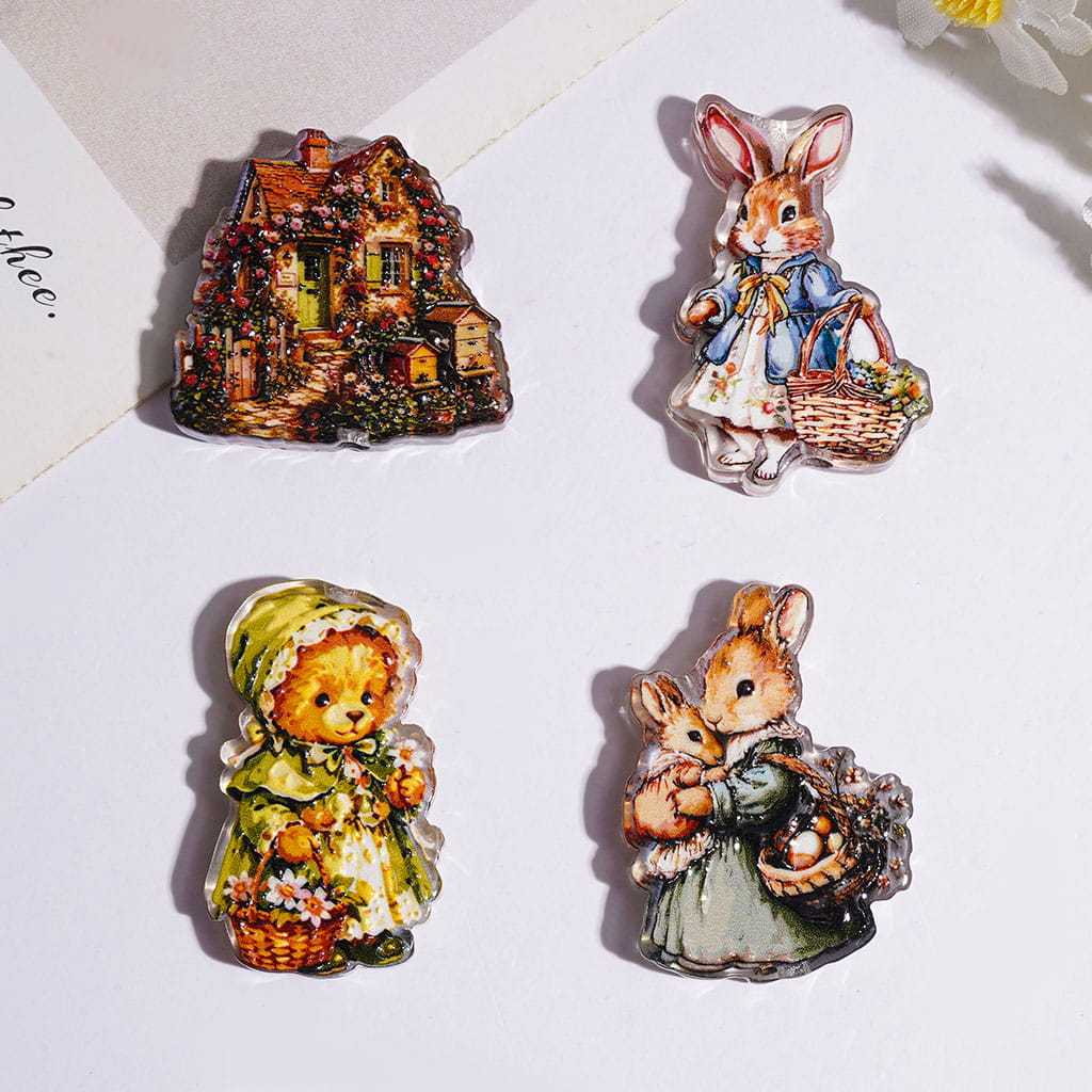 Oil Painting Style in Various Animal Deer Bear Rabbit Hedgehog Owl Mouse Acrylic Beads, Random Mix