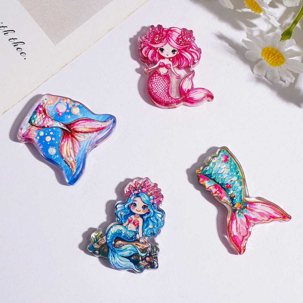 Acrylic Beads with Ocean Mermaid Princess and Fishtail, Assorted Style, Random Mix