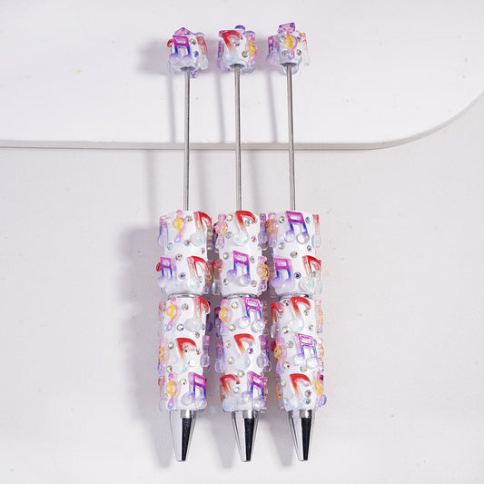 Beadable Clay Pens Ombre Color Musical Notes with Glitter and AB Rhinestones