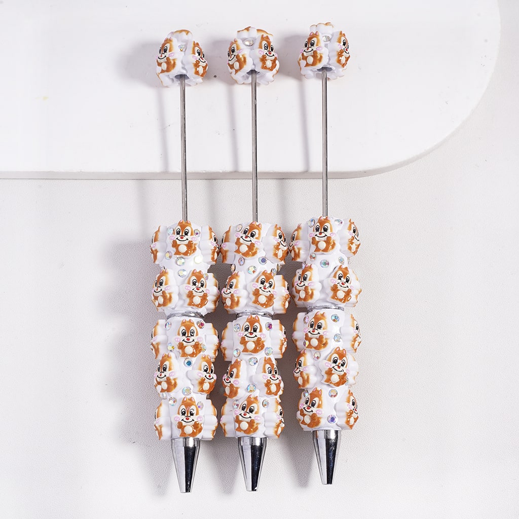 Beadable Clay Pens with Shy and Smiling Brown Squirrel and AB Rhinestones
