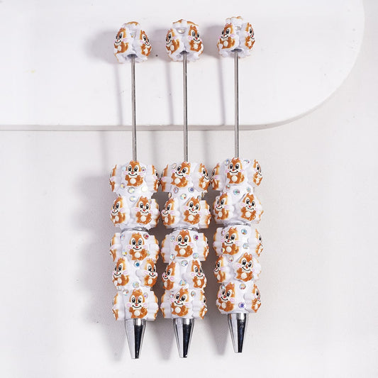 Beadable Clay Pens with Shy and Smiling Brown Squirrel and AB Rhinestones