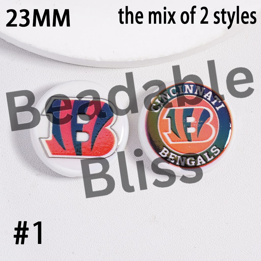 Acrylic Beads UV Coating American Football Series Double Side Prints, Flat Round Shape, 23MM (the Mix of Two Styles)