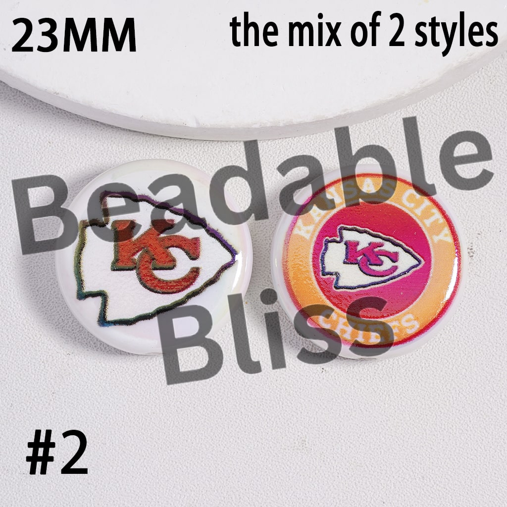 Acrylic Beads UV Coating American Football Series Double Side Prints, Flat Round Shape, 23MM (the Mix of Two Styles)