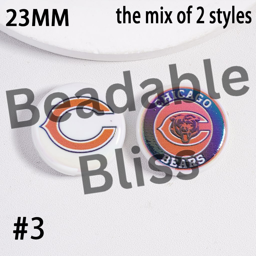 Acrylic Beads UV Coating American Football Series Double Side Prints, Flat Round Shape, 23MM (the Mix of Two Styles)